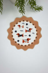 Chubby Dachshund Dog Patterned Embroidered Edge Cocktail Napkin 1 Piece