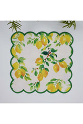 Watercolor Lemon Branch Patterned Embroidered Edge Fabric Cocktail Napkin 1 Piece