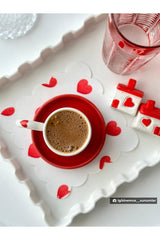 Red Heart Patterned Cocktail Napkin Fabric