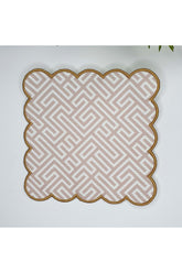 Geometrik Bej Blok Desenli Nakış Kenar Kumaş Kokteyl Peçetesi 1 Adet