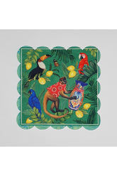 Tropical Monkey and Parrot Digitally Printed Fabric Cocktail Napkin Laser Cut