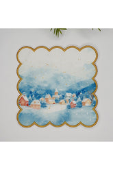 Sweet Snow Themed Watercolor Design Patterned Digitally Printed Embroidered Cocktail Napkin