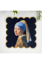 İnci Küpeli Kadın Tasarımlı Nakış Kenar Kokteyl Peçetesi 1 Adet