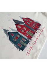 Hand-Drawn Christmas Houses and Snowflakes Patterned Oven Cover
