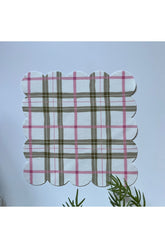 Plaid Patterned Pink and Green Digital Printed, Laser Cut Edge Decorative Cocktail Napkins