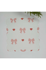 Powder Pink Bow and Heart Patterned Fabric Cocktail Napkin 1 Piece