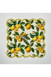 Washable Cocktail Napkin with Watercolor Lemon Pattern and Embroidered Border