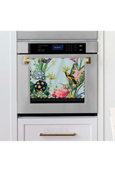 Laser Cut Fabric Oven Cover with Pastel Blue Background Flowers, Butterflies and Bird Designs