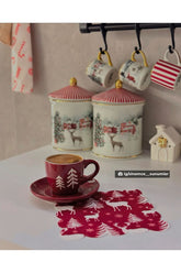 Kırmızı Zemin Yılbaşı Geyik Silüet Desenli Yıkanabilir Kumaş Kokteyl Peçetesi 1 Adet