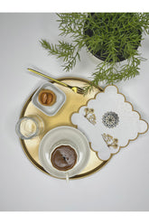 Embroidered Edge Cocktail Napkin with Golden Palm Trees and Islamic Motif Design, 1 Piece