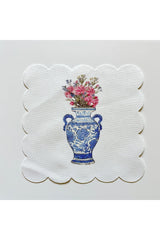 Pink Floral Tile Patterned Fabric Cocktail Napkin Washable Laser Cut