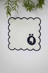 Letter Ö Minimal Monogrammed Black Embroidered White Cocktail Napkin, 1 Piece