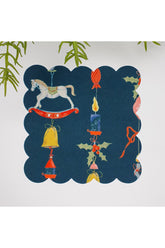 Lacivert Zemin Yılbaşı Dekorasyon Desenli Yıkanabilir Kumaş Kokteyl Peçetesi 1 Adet