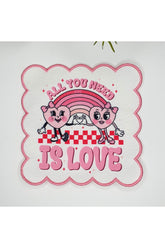 Romantik Kalpler Aşk Tema Tasarımlı Nakış Kenar Kumaş Kokteyl Peçetesi 1 Adet