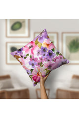 Cushion Cover with Watercolor Pink Purple Floral Pattern and Digital Print