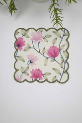 Pink Floral Patterned Romantic Embroidered Edge Cocktail Napkin 1 Piece