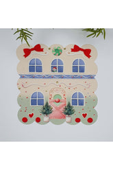 Green Candy House Watercolor New Year Concept Laser Cut Fabric Cocktail Napkin 1 Piece