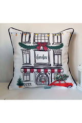 Hand-Drawn Christmas Shop Designed Corded Cushion Cover
