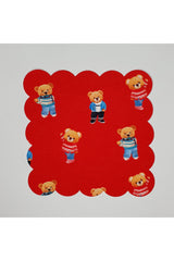 Kırmızı Zemin Ayıcık Desenli Dijital Baskılı Kokteyl Peçetesi