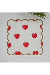 Kalp Desenli Gold Nakış Kenar Kumaş Kokteyl Peçetesi 1 Adet