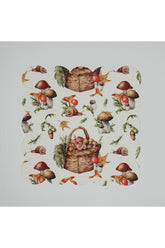 Sulu Boya Sonbahar Piknik Sepeti ve Mantar Desenli Dijital Baskılı Lazer Kesim Kokteyl Peçetesi