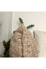 Luxurious Boucle Fabric Ribbed Brown Cushion Cover