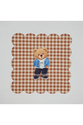 Kahverengi Pötikare Havalı Ayıcık Desenli Dijital Baskılı Lazer Kesim Kokteyl Peçetesi