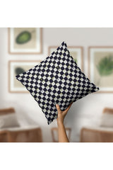 Kırlent Kılıfı Eskitme Efektli Dama Desenli Dijital Baskılı