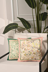 Morris Style Leaf Patterned Velvet Fabric Digital Printed Cushion Cover