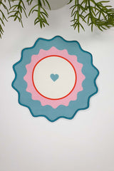 2-Pack Blue Pink Heart Printed Embroidered Edge Fabric Cocktail Napkins