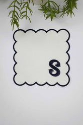 Letter S Minimal Monogrammed Black Embroidered White Cocktail Napkin, 1 Piece