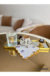 Decorative Cocktail Napkins with Bee Pattern Embroidered Digital Print and Mustard Edge Embroidery