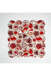 Cute Christmas Objects Patterned Digitally Printed Cocktail Napkin on Ecru Background Washable
