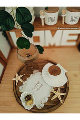 Seashell Coffee Time Patterned Cocktail Napkin Fabric