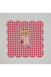 Pembe Pötikare Havalı Ayıcık Desenli Dijital Baskılı Lazer Kesim Kokteyl Peçetesi