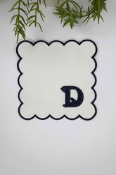 Letter D Minimal Monogrammed Black Embroidered White Cocktail Napkin, 1 Piece