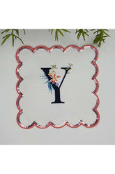 Y Letter Printed Personalized Sequined Monogrammed Embroidered Edge Sequined Cocktail Napkin, 1 Piece