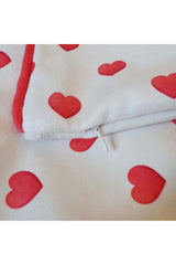 Heart Patterned Red Corduroy Cushion Cover