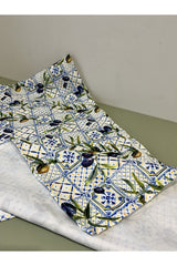 Runner Sulu Boyalı Zeytin Çini Desenli Dijital Baskılı