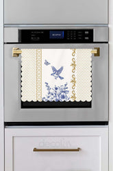 Royal White Laser Cut Seamless Oven Cover with Matching Flower and Bird Design - 40x53cm