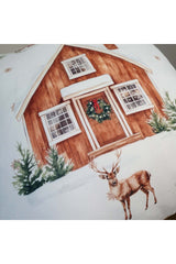Cushion Cover Christmas House Deer Snow Themed Patterned Digital Print