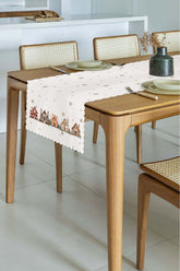 Elegant Laser Cut Runner with Watercolor Cinnamon Houses and Snowflakes Design