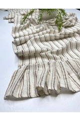 Natural Woven Striped Fabric Linen Effect Ruffle Runner