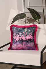 Oil Painting Maximalist Flamingos Design Fringed Cushion Cover