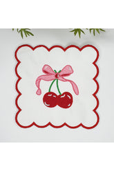 Kiraz ve Kurdele Tasarımlı Nakışlı Dekoratif Kokteyl Peçetesi 1 Adet