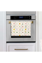 Laser Cut Fabric Oven Cover with Pastel Flowers, Fruits, and Geometric Patterns