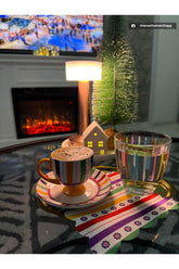 Multicolored Striped Geometric Patterned Digital Printed Cocktail Napkin 1 Piece