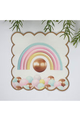 Pembe Gökkuşağı ve Balon Tasarımlı Nakış Kenar Kumaş Kokteyl Peçetesi 1 Adet