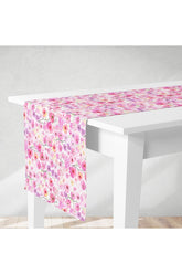 Runner Sulu Boya Küçük Pembe Çiçek Desenli Dijital Baskılı