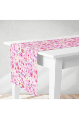 Runner Sulu Boya Küçük Pembe Çiçek Desenli Dijital Baskılı